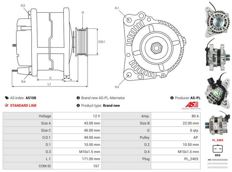 AS-PL A5108 Alternator