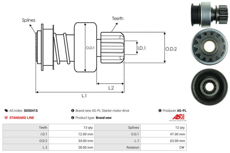 AS-PL SD5041S Freewheel Gear, starter