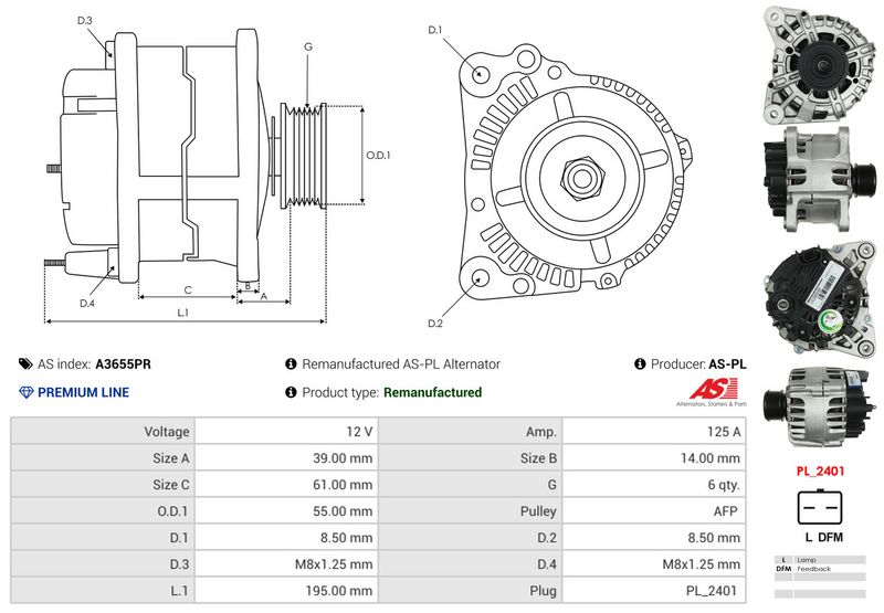 AS-PL A3655PR Alternator