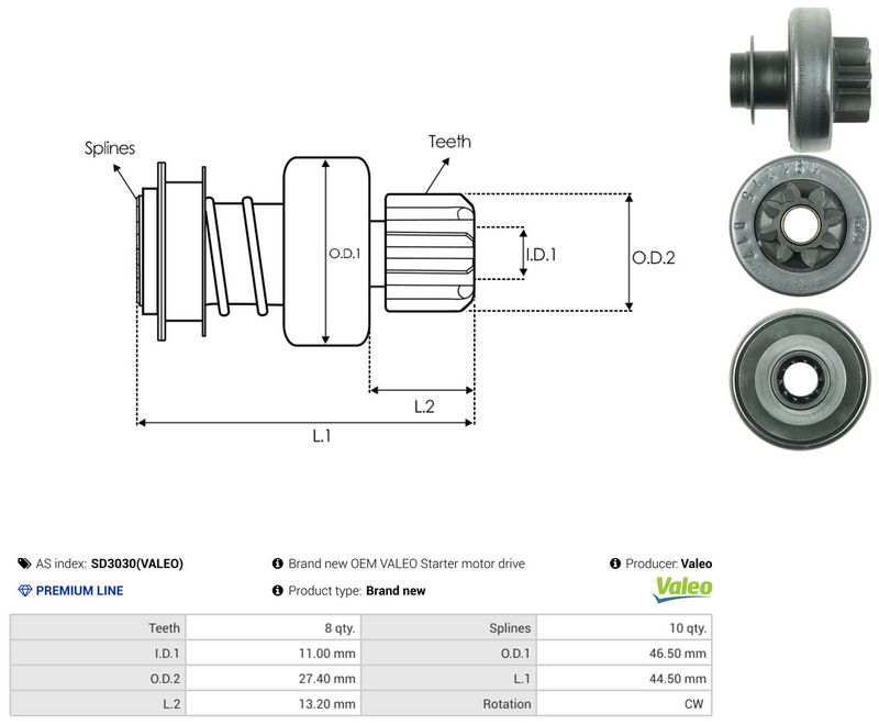 AS-PL SD3030(VALEO) Freewheel Gear, starter