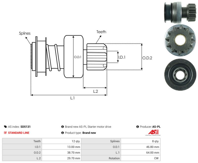 AS-PL SD5131 Freewheel Gear, starter
