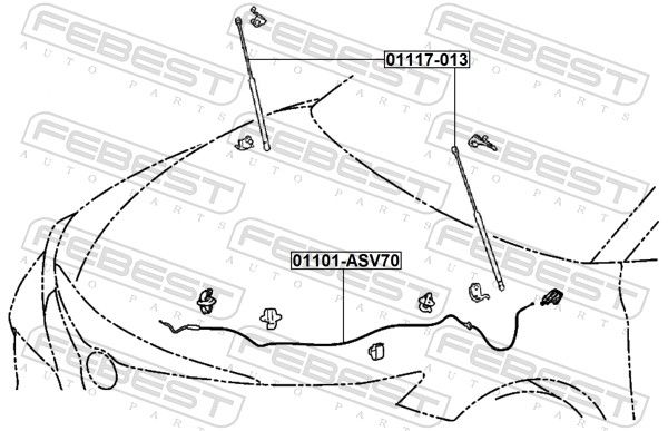 Mootorikapoti trossid, FEBEST 01101-ASV70