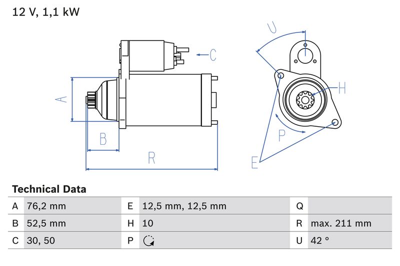 BOSCH önindító 0 986 018 040