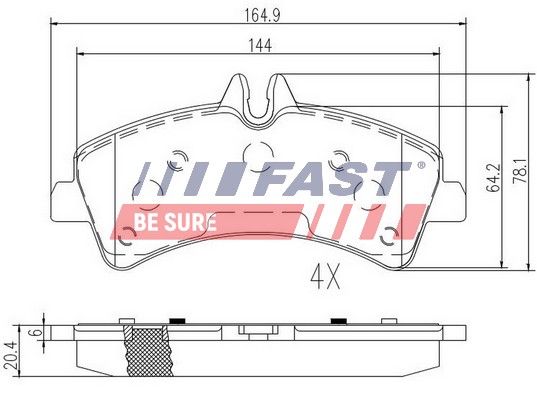 Комплект гальмівних накладок, дискове гальмо, Fast FT29023