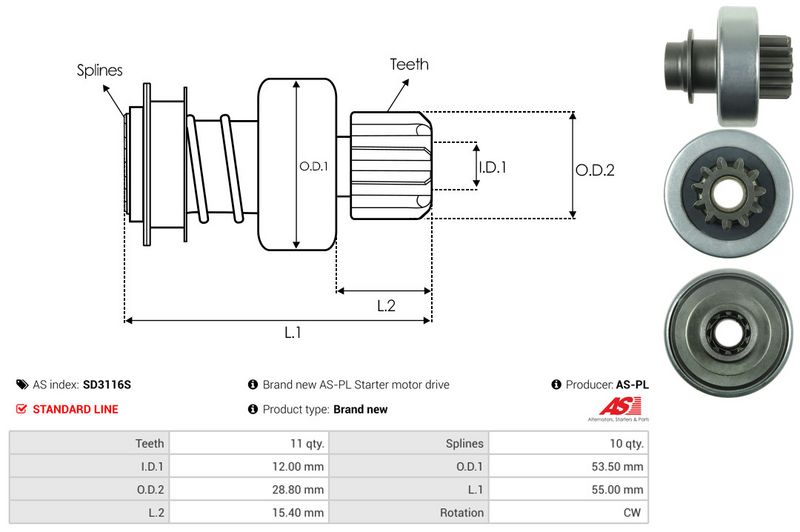 AS-PL SD3116S Freewheel Gear, starter