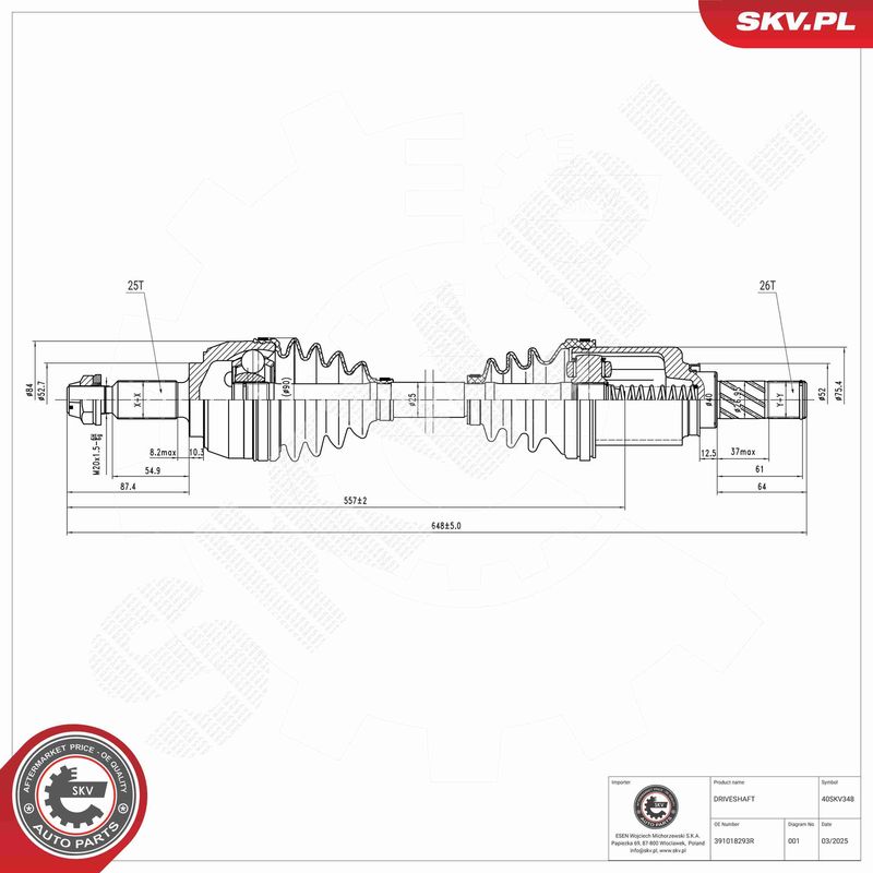 ESEN SKV 40SKV348 Drive Shaft