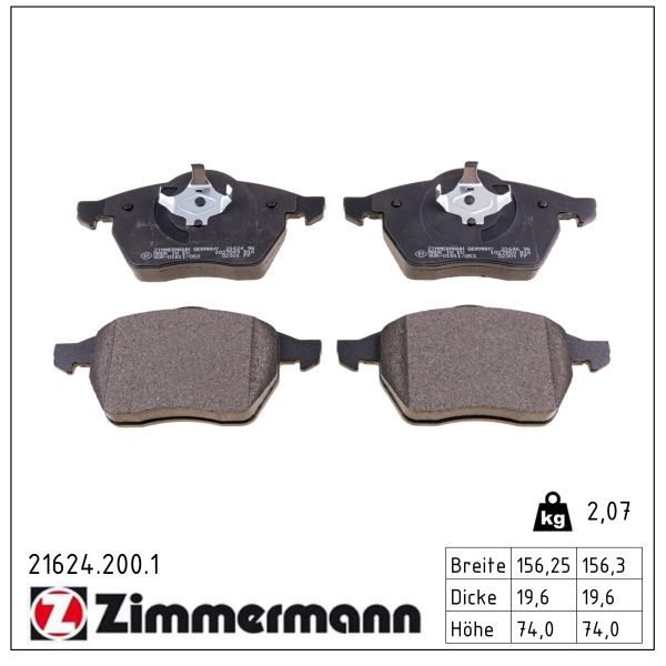 комплект спирачно феродо, дискови спирачки ZIMMERMANN