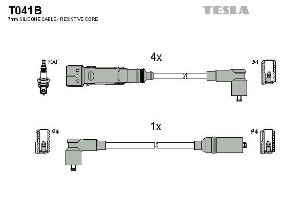 Комплект проводів високої напруги, TESLA Skoda Octavia 96-00 1,6 AEE), Tesla T041B