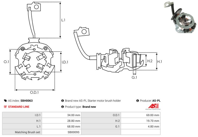 Kinnitus, süsinikuharjad, AS-PL SBH0063