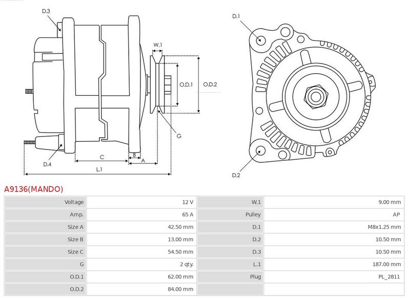 AS-PL A9136(MANDO) Alternator