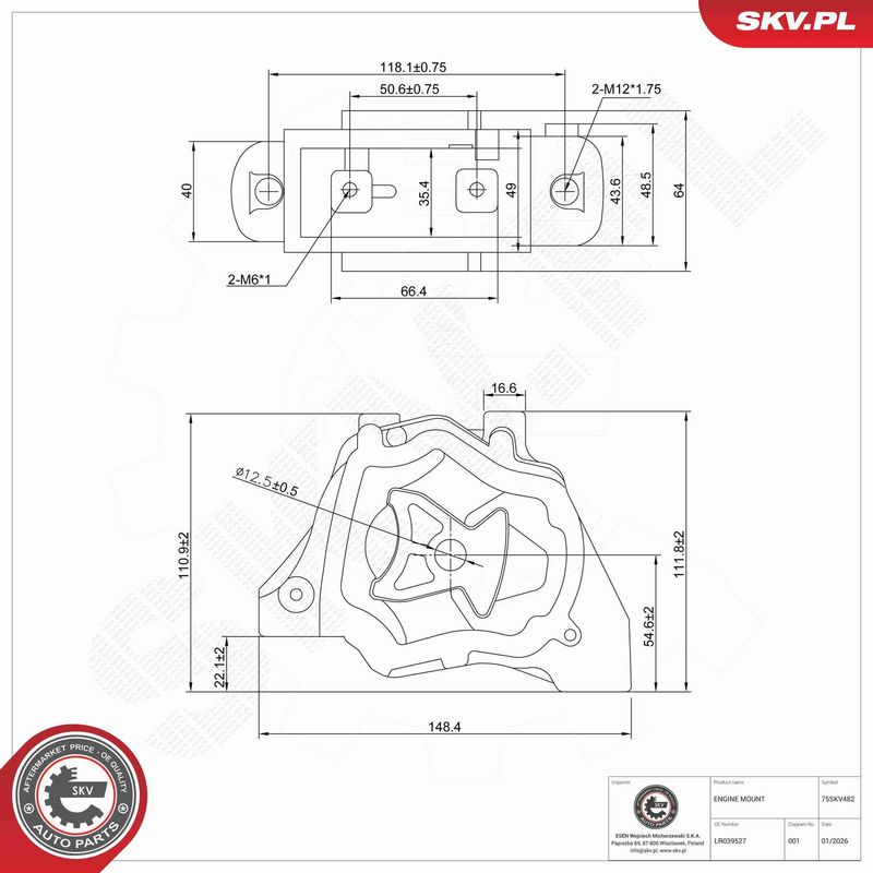 ESEN SKV 75SKV482 Variklio pagalvė