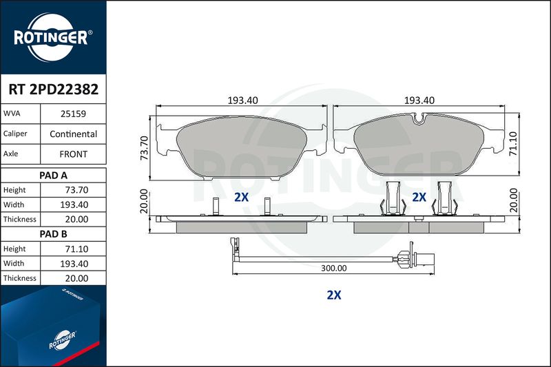 ROTINGER fékbetétkészlet, tárcsafék RT 2PD22382