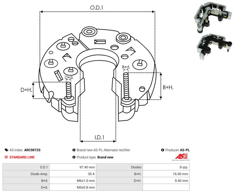 AS-PL ARC9072S Rectifier, alternator