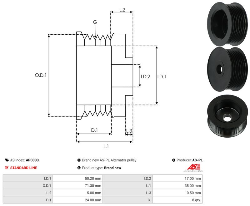 AS-PL AP0033 Belt Pulley, alternator