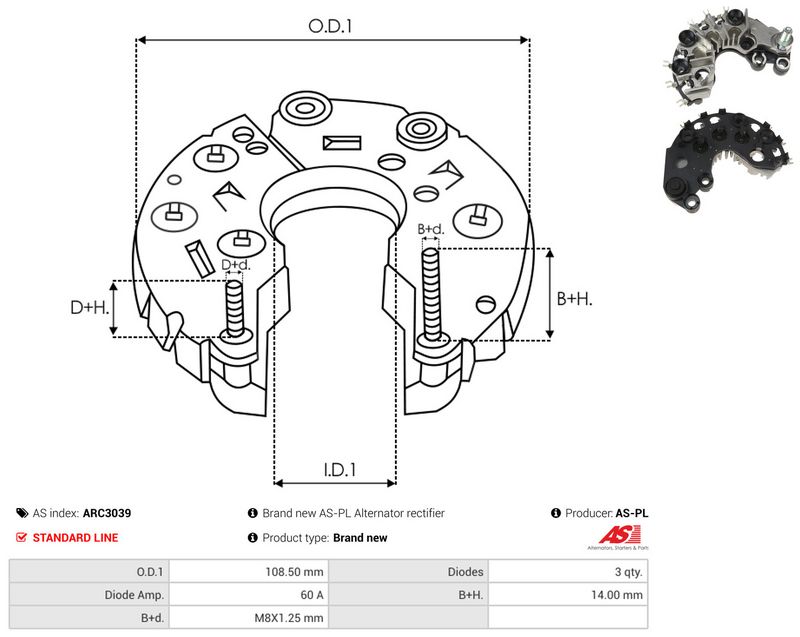 AS-PL ARC3039 Rectifier, alternator