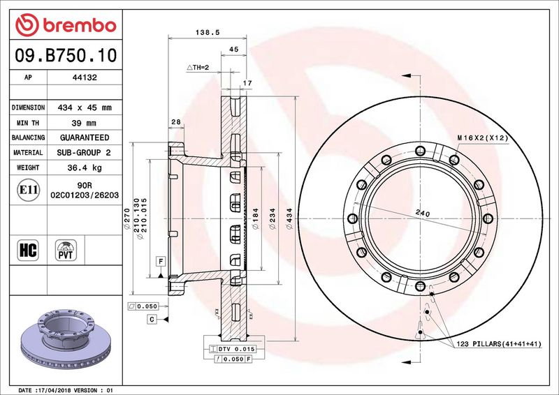 BREMBO 09.B750.10 Brake Disc