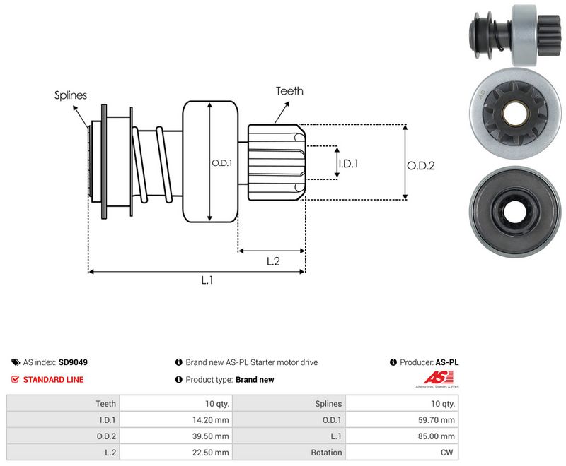 AS-PL SD9049 Freewheel Gear, starter