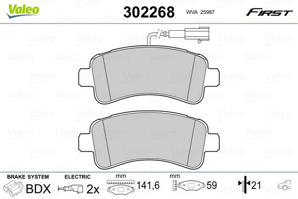 Комплект гальмівних накладок, дискове гальмо, Valeo 302268