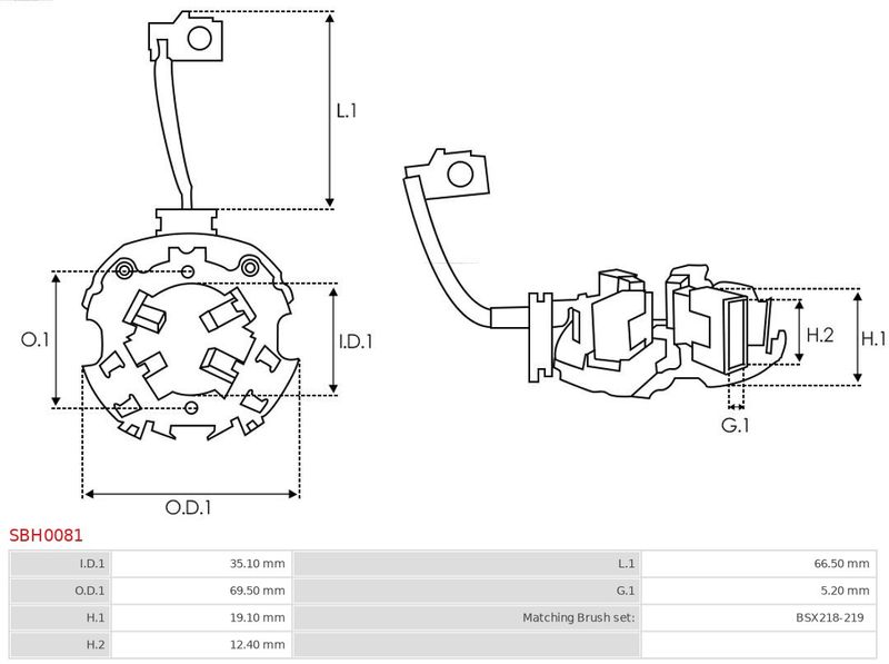 Кронштейн, вугільні щітки, Auto Starter SBH0081