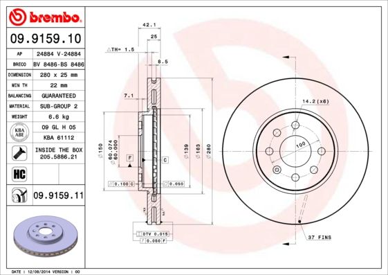 Гальмівний диск, Brembo 09.9159.10