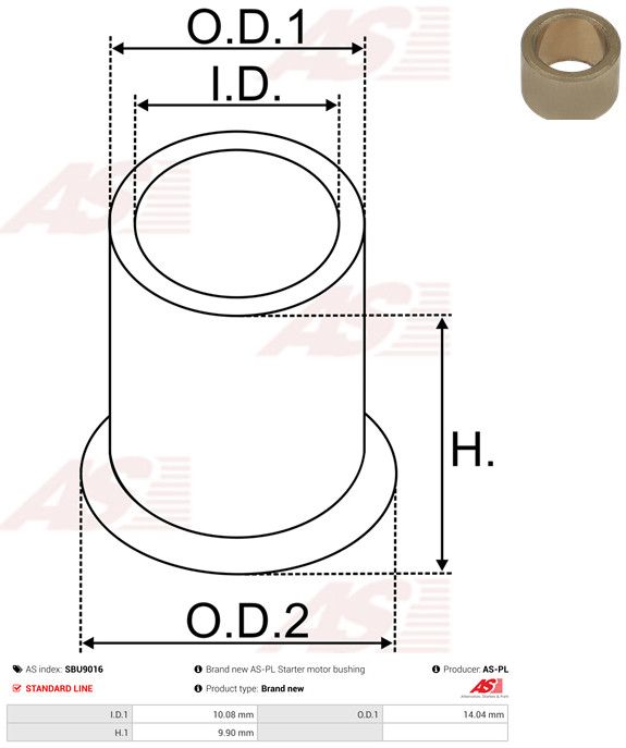 AS-PL SBU9016 Bush, starter shaft