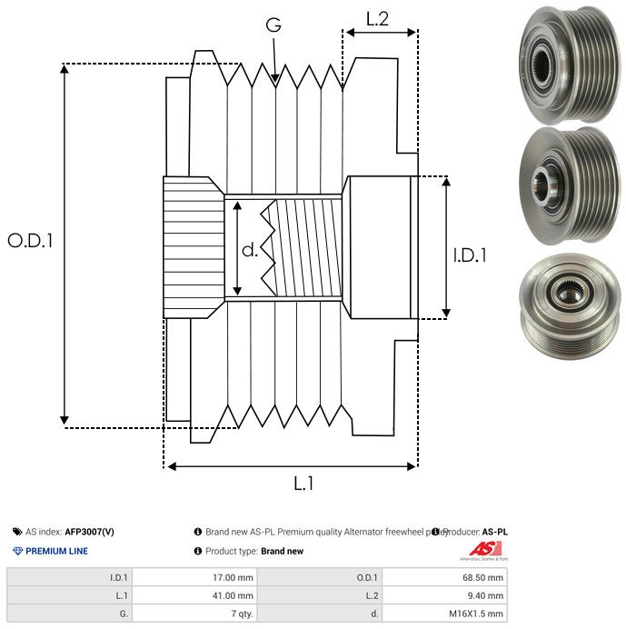 AS-PL AFP3007(V) Alternator Freewheel Clutch
