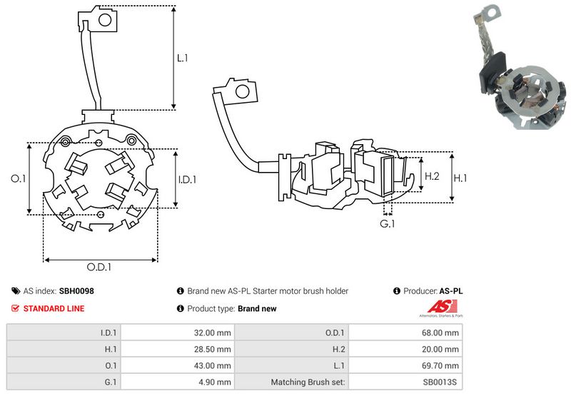 AS-PL SBH0098 Holder, carbon brushes