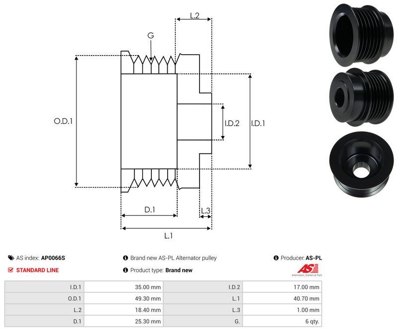 AS-PL AP0066S Belt Pulley, alternator