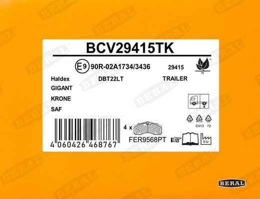 Sada brzdových destiček, kotoučová brzda BCV29415TK