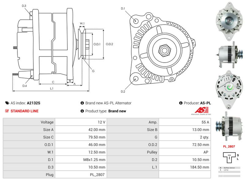 AS-PL A2132S Alternator