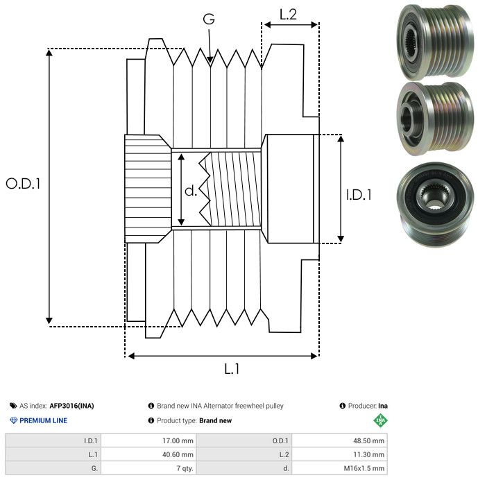 AS-PL AFP3016(INA) Alternator Freewheel Clutch