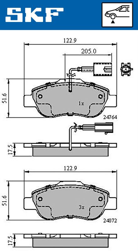 Комплект гальмівних накладок, дискове гальмо, Skf VKBP80313E