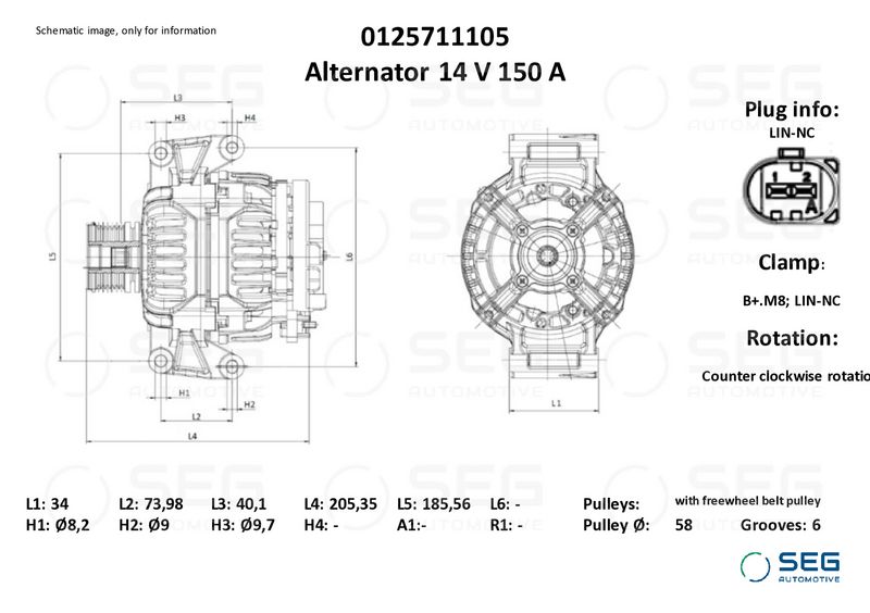 SEG Automotive 0125711105 Alternator