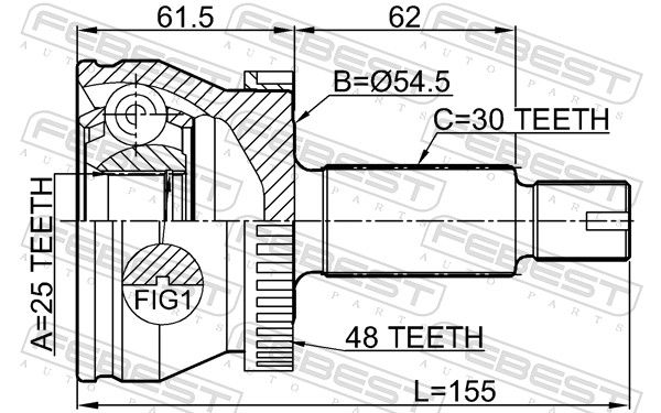 Комплект шарнірів, приводний вал, Febest 2210-D4224A48