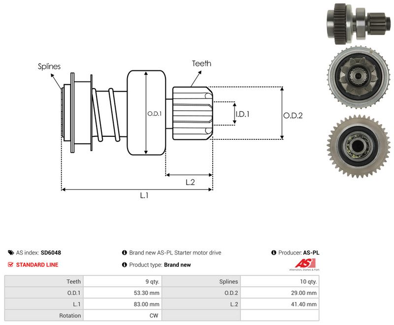 AS-PL SD6048 Freewheel Gear, starter