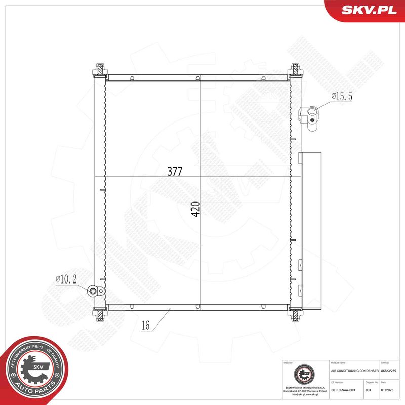 ESEN SKV 86SKV259 Condenser, air conditioning