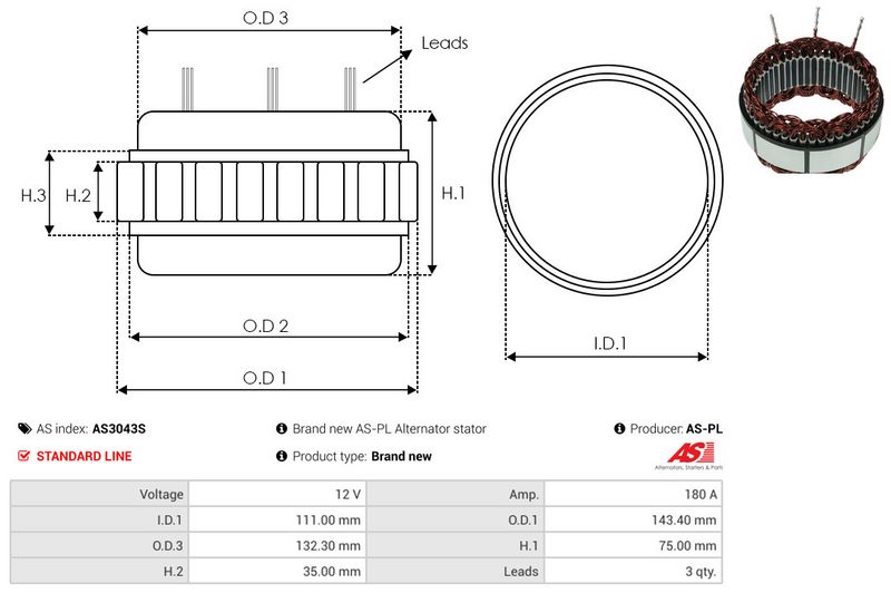 Staator, generaator, AS-PL AS3043S