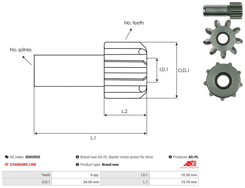 AS-PL SD0355S Freewheel Gear, starter