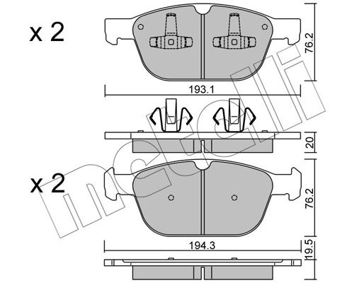 Комплект гальмівних накладок, дискове гальмо, Metelli 2208340