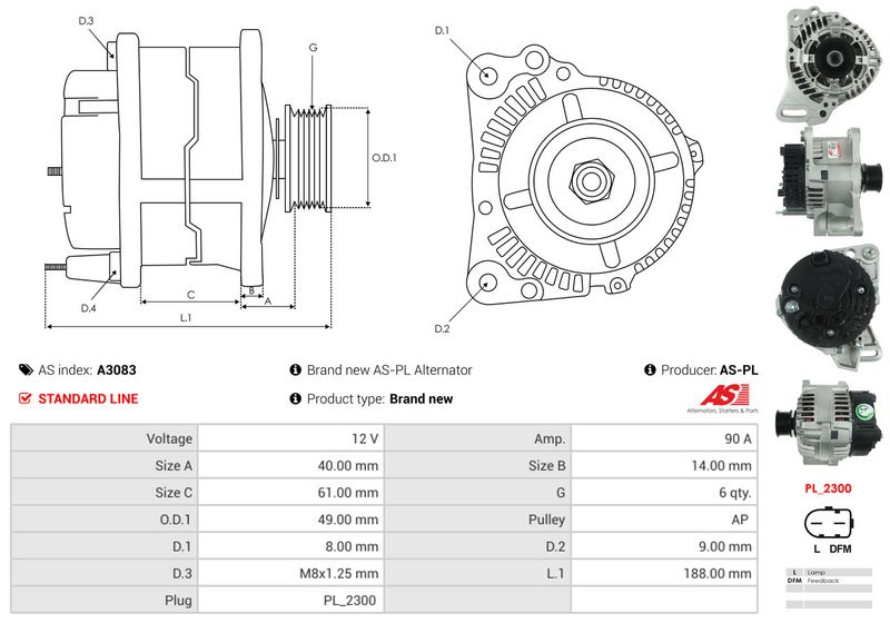 AS-PL A3083 Alternator