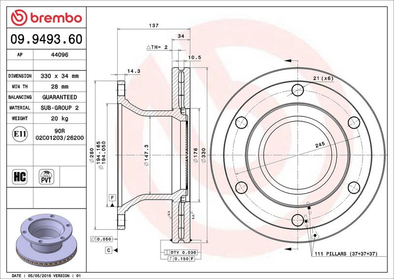 BREMBO 09.9493.60 Brake Disc
