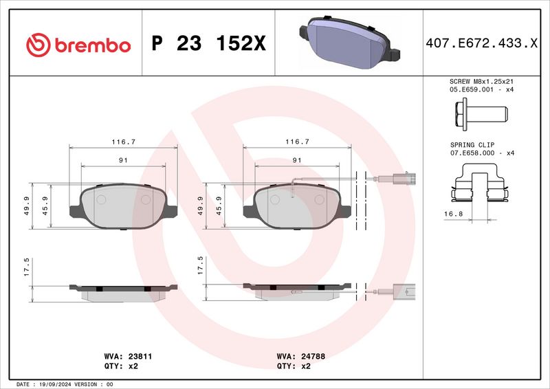 Piduriklotsi komplekt, ketaspidur, BREMBO P 23 152X