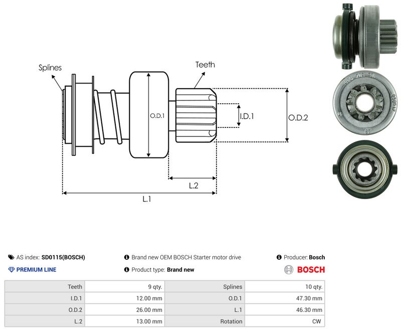 AS-PL SD0115(BOSCH) Freewheel Gear, starter