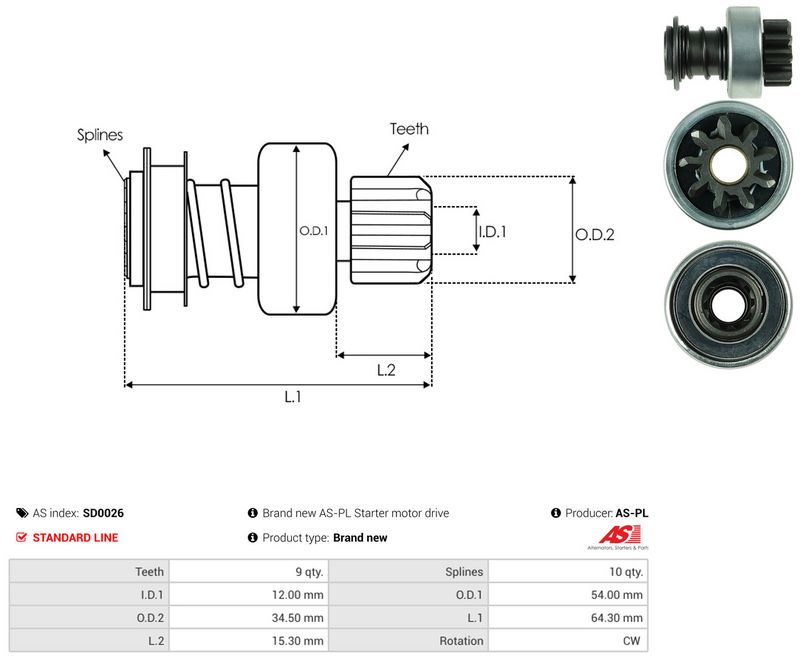 AS-PL SD0026 Freewheel Gear, starter