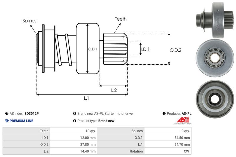 AS-PL SD3012P Freewheel Gear, starter