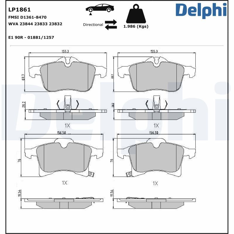 DELPHI OPEL гальмівні колодки передній Astra F/G/ H,Combo,Corsa E,Meriva 1.4-2.0 04-