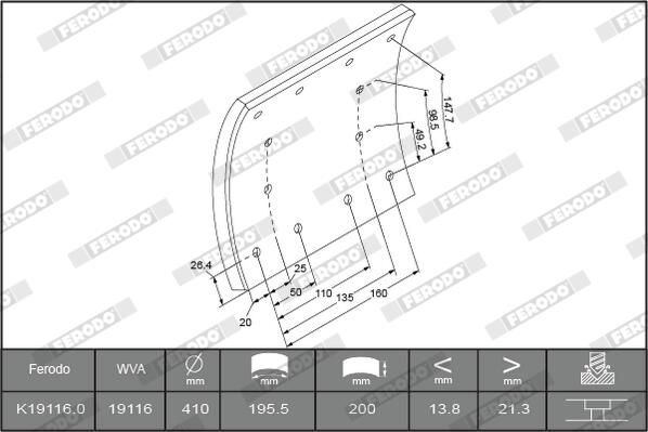 Ferodo Brake Lining Kit, drum brake K19116.0-F3653