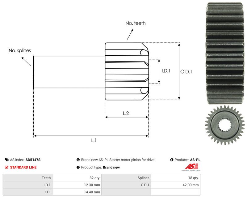AS-PL SD5147S Freewheel Gear, starter