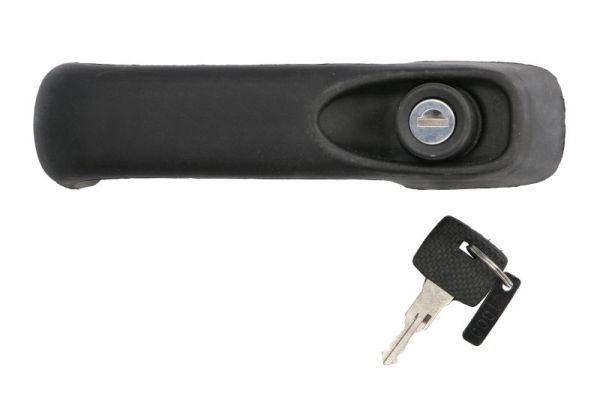 Door handle (met slot, zwart) past: JOHN DEERE 1085, 1170, 1175, 1175H, 2054, 2104, 2854, 2904, 3033R, 3039R, 3046R, 3200, 3204, 3215, 3220, 3320, 3400, 3415, 3420, 3520, 3720, 3800, 4044R