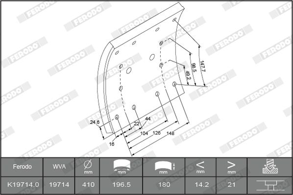 obložení brzdové IVECO - 410x180 21,0mm 19714.0-F3656